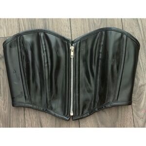 Top Drawer by Daisy Corsets Black Faux Leather Boned Bustier Corset Top Size M